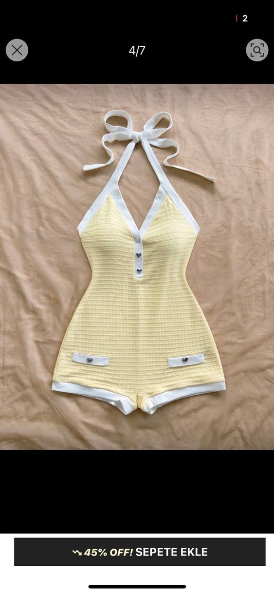 Sarı V Yakalı Kısa Triko Tulum tatlı pijama gibi - Görsel 4