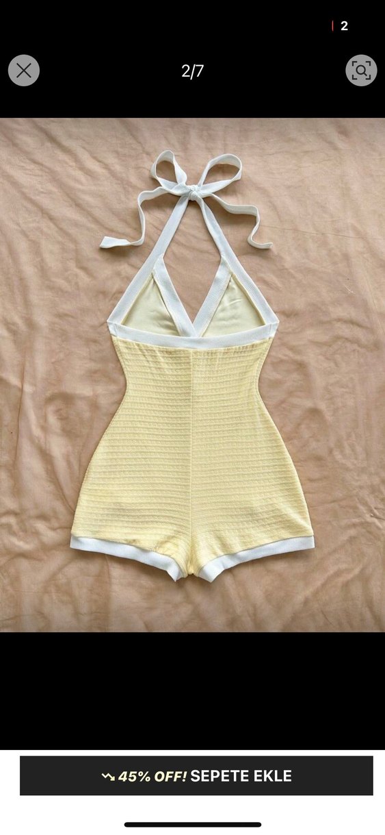 Sarı V Yakalı Kısa Triko Tulum tatlı pijama gibi - Görsel 2