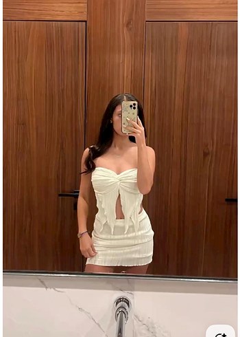 Beyaz Drapeli Straplez Mini Elbise - Görsel 3