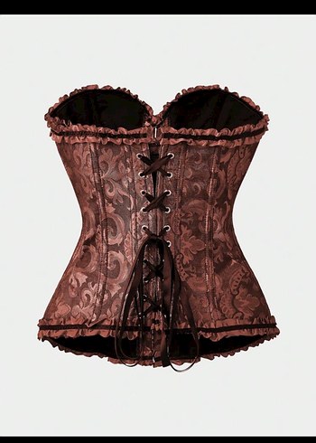 Sheinside Dantel Detaylı Kahverengi Gotik Straplez Büstiyer korse
