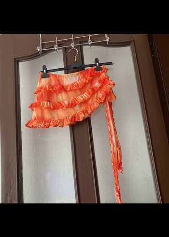 Sheinside Turuncu Bağcıklı Fırfırlı Mini pareo
