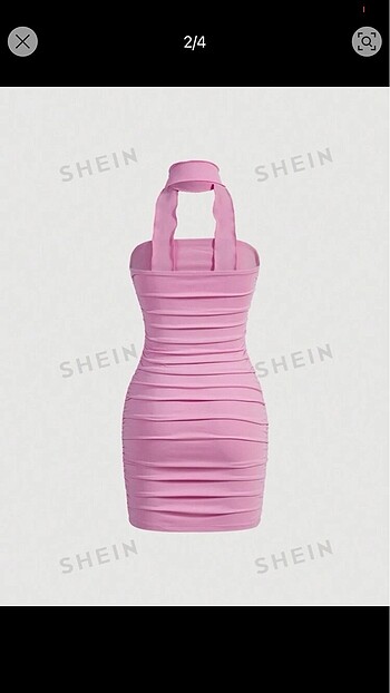 Sheinside Shein pembe fularlı kısa elbise yurt dışı