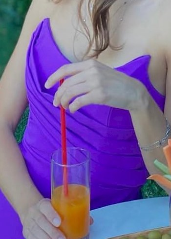 Mor Uzun Drapeli Straplez Abiye Elbise - Görsel 9