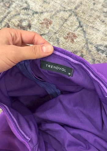 Mor Uzun Drapeli Straplez Abiye Elbise - Görsel 5