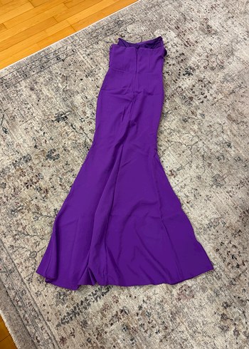 Mor Uzun Drapeli Straplez Abiye Elbise - Görsel 8