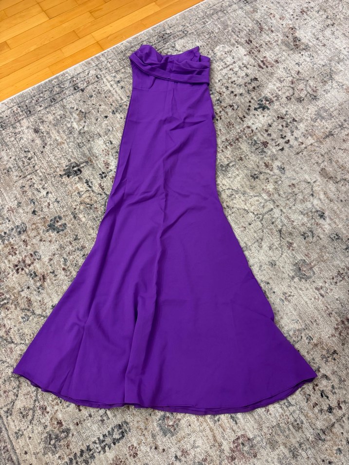 Mor Uzun Drapeli Straplez Abiye Elbise - Görsel 2