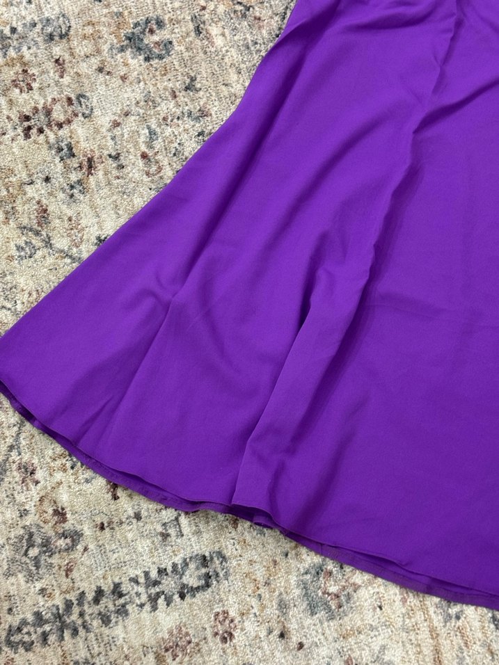 Mor Uzun Drapeli Straplez Abiye Elbise - Görsel 3