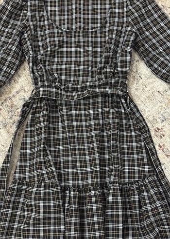 Gri Kareli Kemerli Midi Elbise - Görsel 2