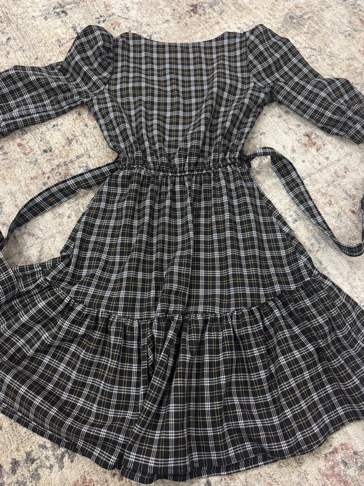 Gri Kareli Kemerli Midi Elbise - Görsel 5