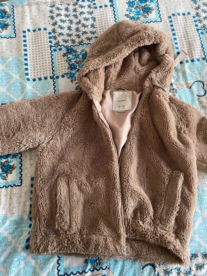 Bershka Kahverengi Kapüşonlu Kadın Peluş Ceket - Görsel 4