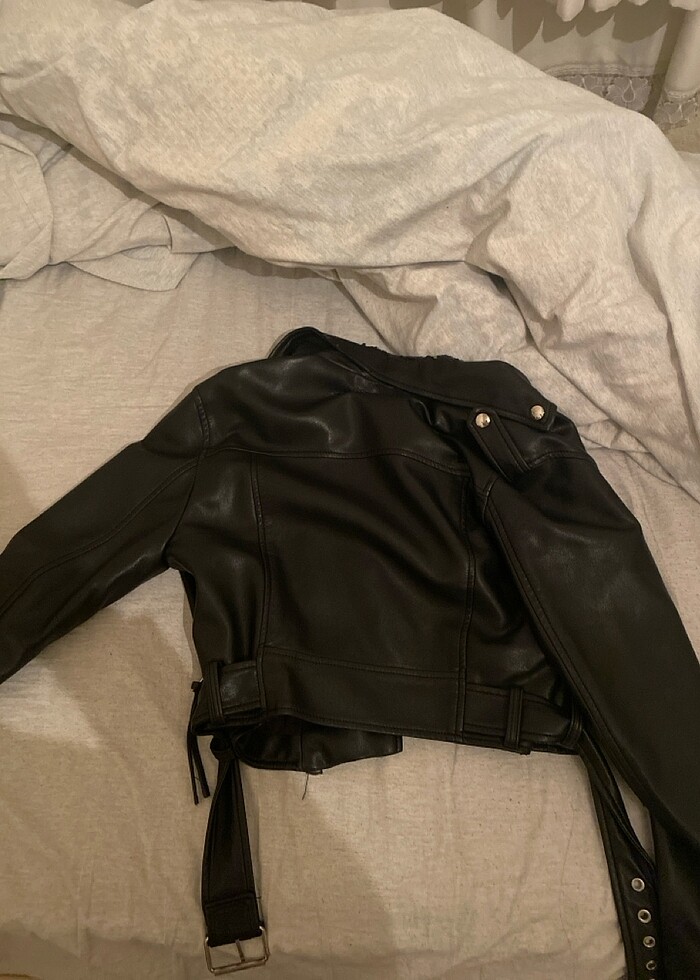 Bershka deri biker ceket - Görsel 4