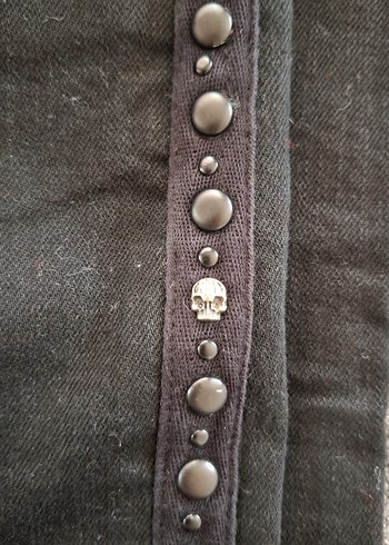 s Beden siyah Renk Düğmeli Siyah Midi Denim Kadın Pantolon