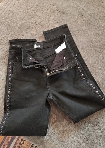 Düğmeli Siyah Midi Denim Kadın Pantolon