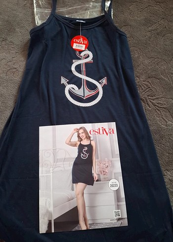 Estiva Lacivert Kısa Mini Kadın Gecelik
