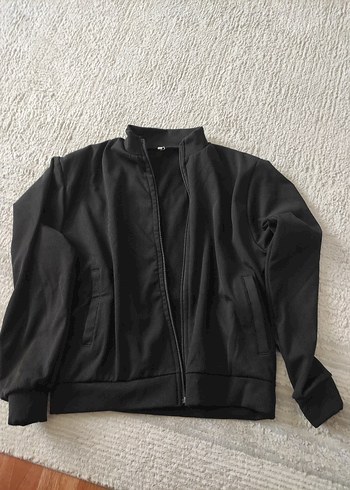 l Beden Siyah Fermuarlı Yüksek Yakalı unisex hırka