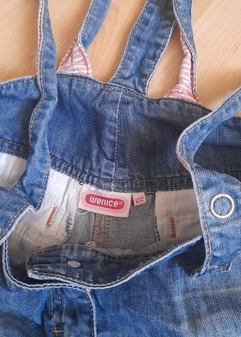 Mavi Parlak Kemer Tokalı Kız Kot Tulum - Görsel 4