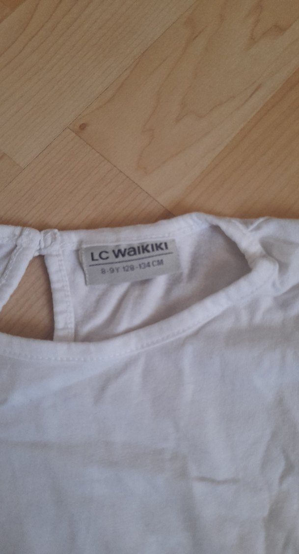 Kız Çocuk Beyaz Keten Kısa Kollu Tişört - Görsel 2