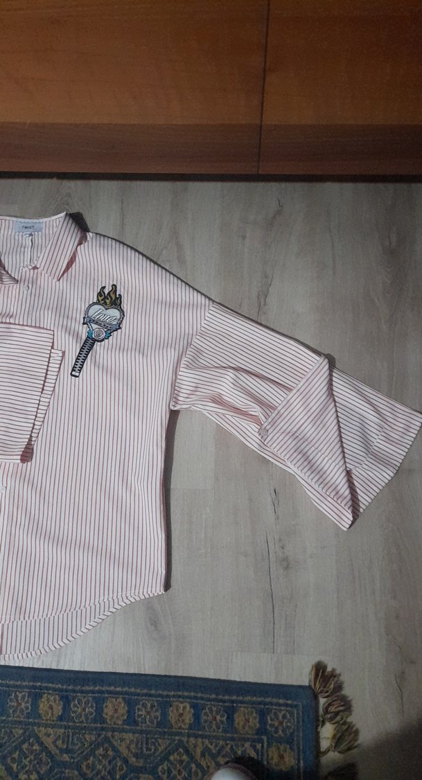 Pembe Nakışlı Kısa Uzun Kollu Kadın Gömlek - Görsel 3