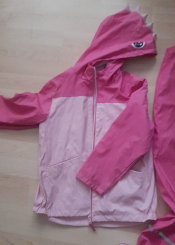 Kız Çocuk Pembe Fermuarlı Yağmurluk Takımı - Görsel 2