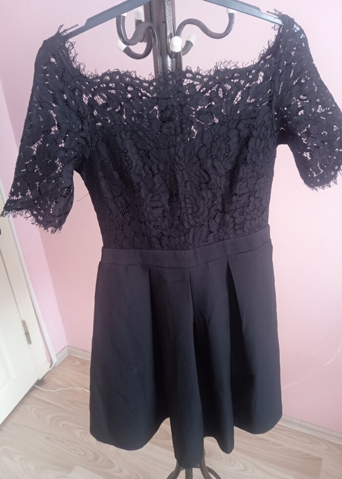 Siyah balon etek üst kısmı tül elbise - Görsel 3