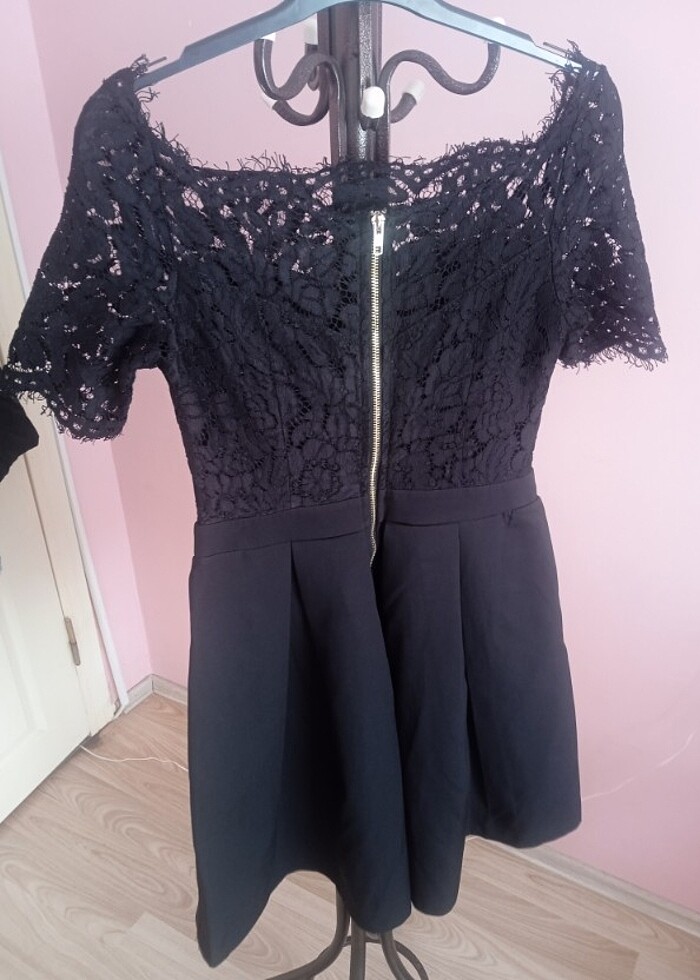 Siyah balon etek üst kısmı tül elbise - Görsel 5