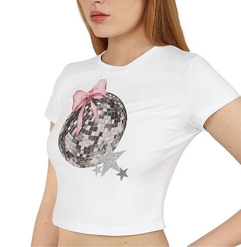 s Beden çeşitli Renk Pembe Kurdele & Işıltılı Disco Crop