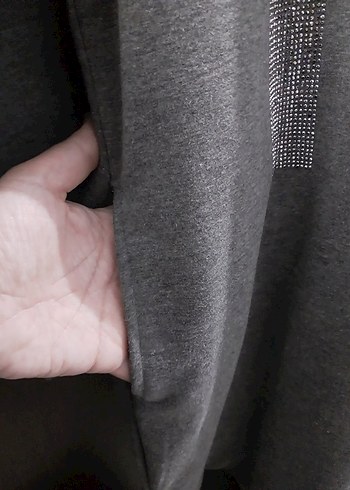 xl Beden gri Renk Kadın Gri Uzun Kollu Taşlı Sweatshirt