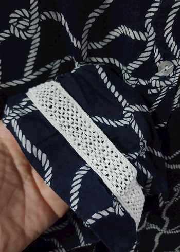 Lacivert Bağlama Desenli Uzun Kollu Kadın Tunik - Görsel 5