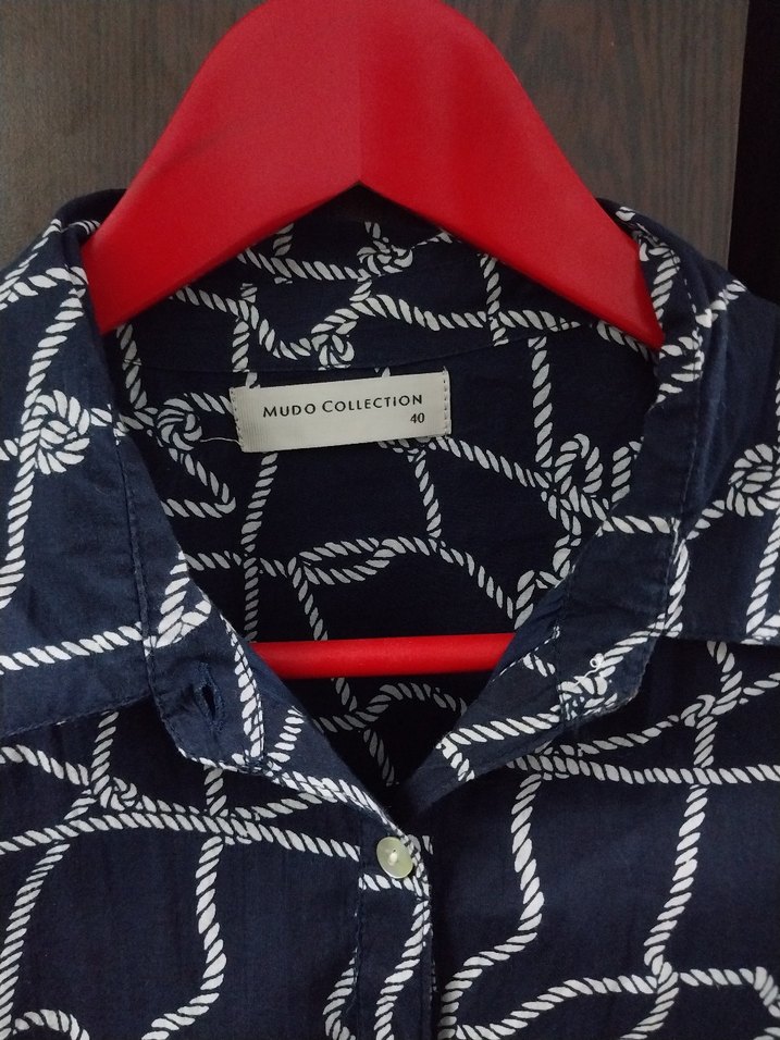 Lacivert Bağlama Desenli Uzun Kollu Kadın Tunik - Görsel 2