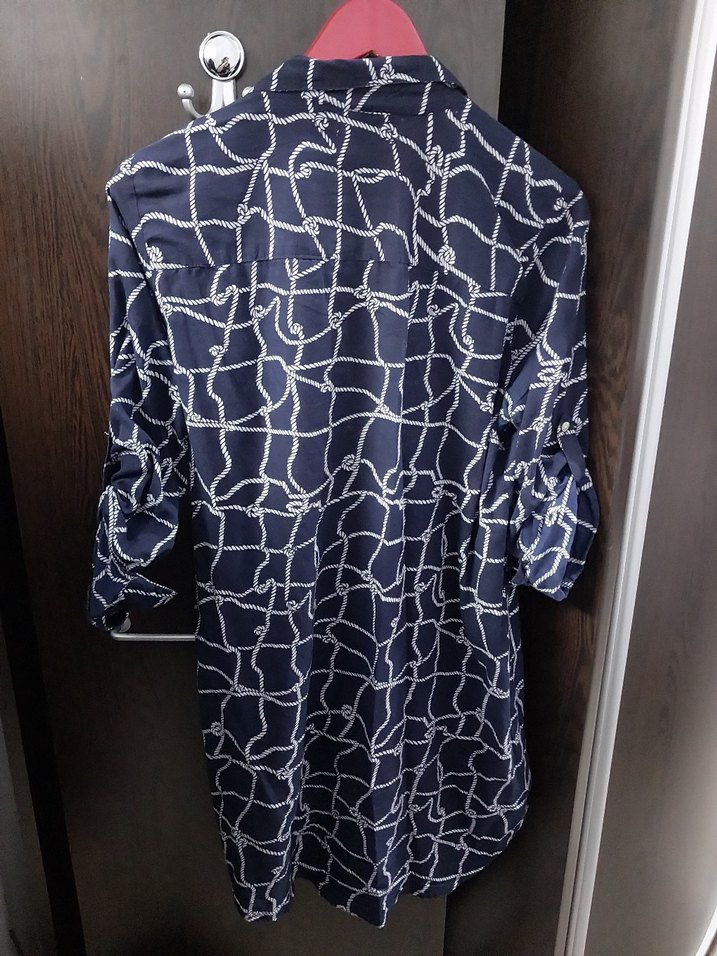 Lacivert Bağlama Desenli Uzun Kollu Kadın Tunik - Görsel 3