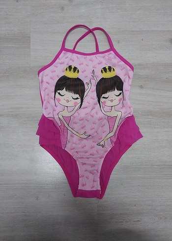 Kız Çocuk Pembe Baskılı İnce Askılı Mayo
