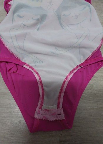 7 Yaş Beden pembe Renk Kız Çocuk Pembe Baskılı İnce Askılı Mayo