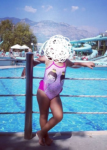 Kız Çocuk Pembe Baskılı İnce Askılı Mayo - Görsel 5