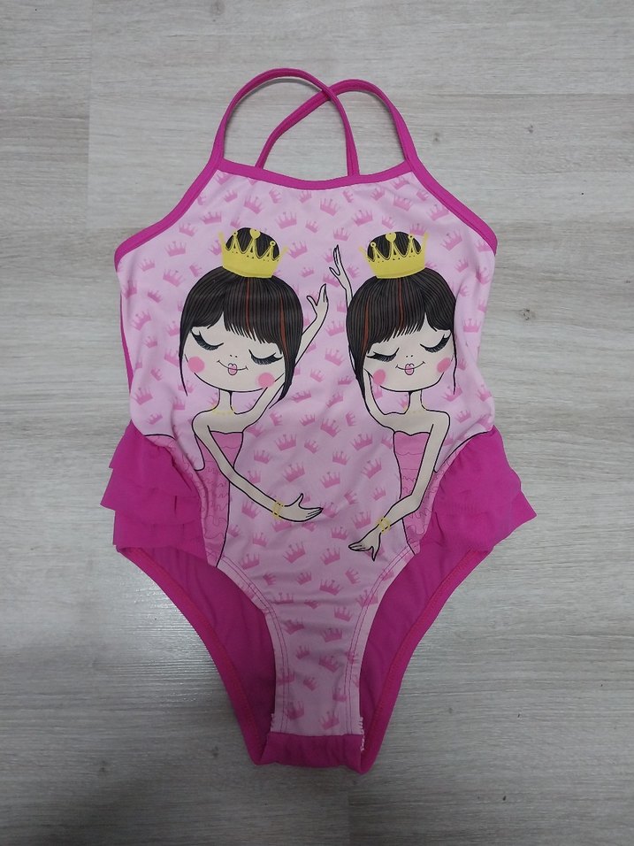 Kız Çocuk Pembe Baskılı İnce Askılı Mayo - Görsel 3