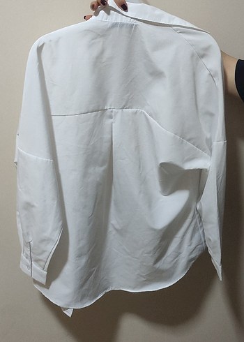 Düğmeli Beyaz Keten Kadın Gömlek - Görsel 7