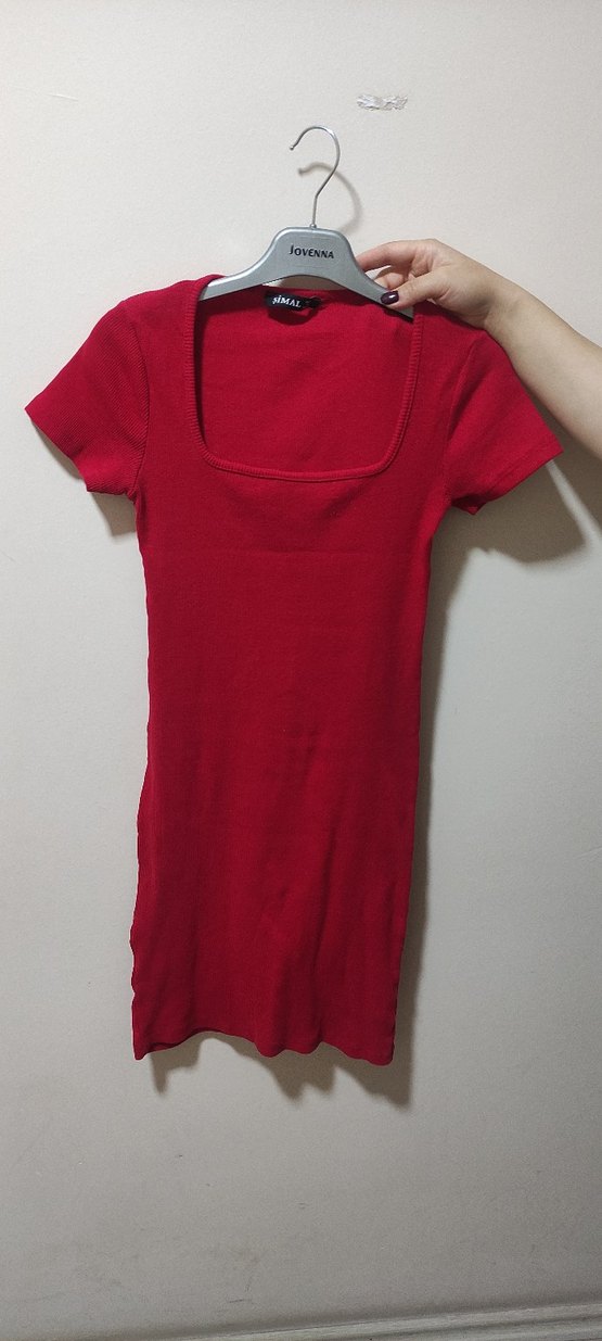 Kırmızı Midi Elbise - Görsel 3