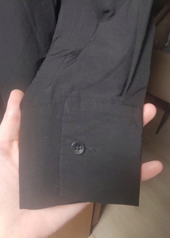 Kadın Siyah Gömlek, Uzun Kollu, Düğmeli - Görsel 4