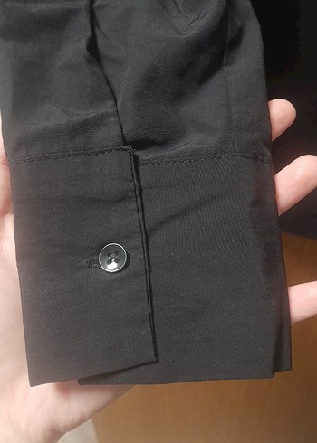 Kadın Siyah Gömlek, Uzun Kollu, Düğmeli - Görsel 3