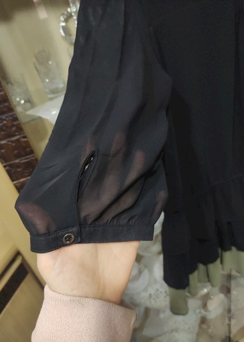 Siyah Volanlı Mini yarım Kollu Elbise - Görsel 5