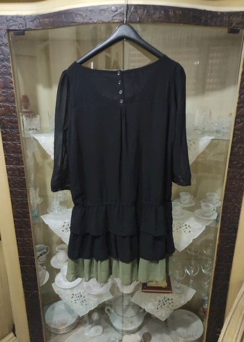 Siyah Volanlı Mini yarım Kollu Elbise - Görsel 4