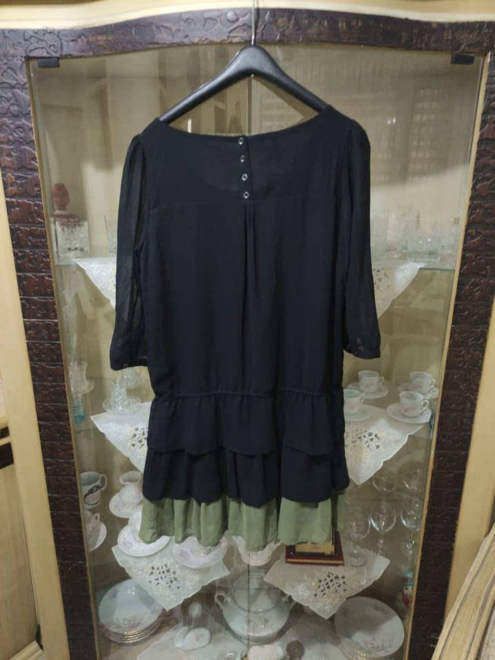 Siyah Volanlı Mini yarım Kollu Elbise - Görsel 4