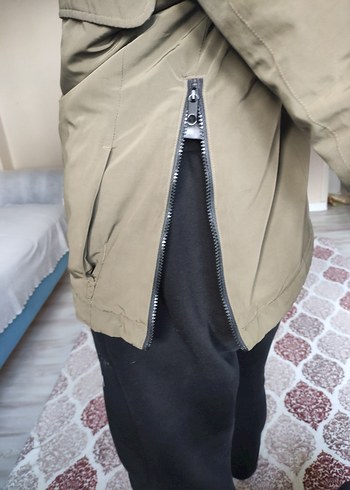 Kapüşonlu Yüksek Yakalı Haki Mont - Görsel 5