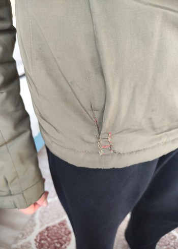 Kapüşonlu Yüksek Yakalı Haki Mont - Görsel 3