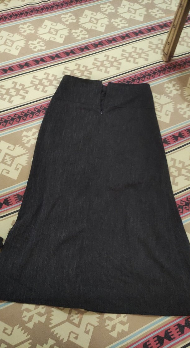 Gri siyah dokuma görünümlü kışlık Uzun Etek - Görsel 5