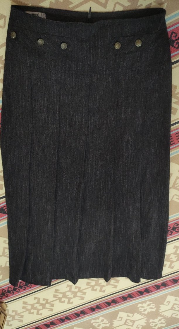 Gri siyah dokuma görünümlü kışlık Uzun Etek - Görsel 2