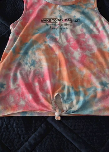 Kız Çocuk Çok Renkli Bağlama Desenli Askısız Tişört - Görsel 4