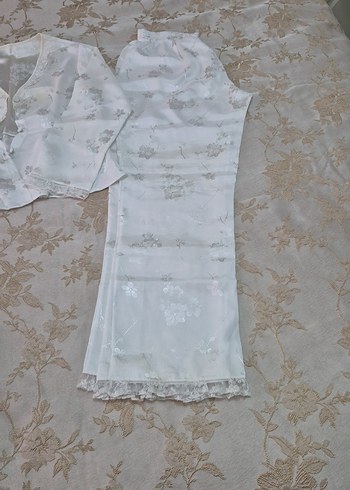 Nakışlı Bohem Uzun Beyaz Kadın Sabahlık - Görsel 6