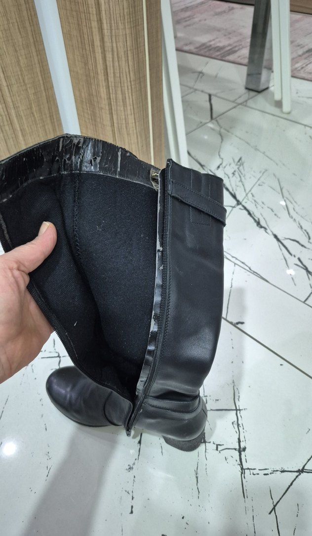 Tokalı Siyah Deri Dizüstü Kadın Çizme - Görsel 4