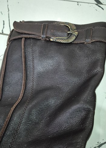 Kahverengi Deri Kadın Dolgu Topuklu Çizme - Görsel 3