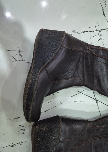 Kahverengi Deri Kadın Dolgu Topuklu Çizme - Görsel 5